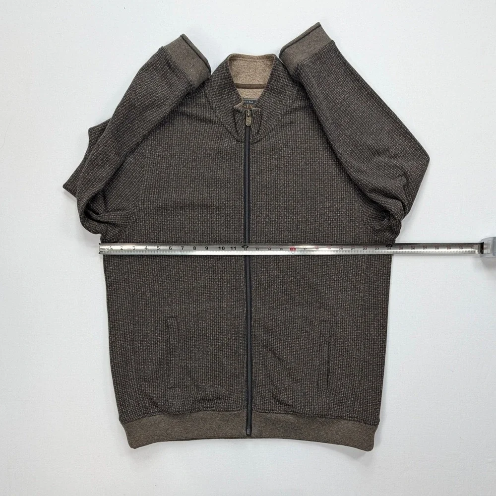 Jos A Bank Reserve Full Zip Sweater Jacket Brown Cotton Men's L